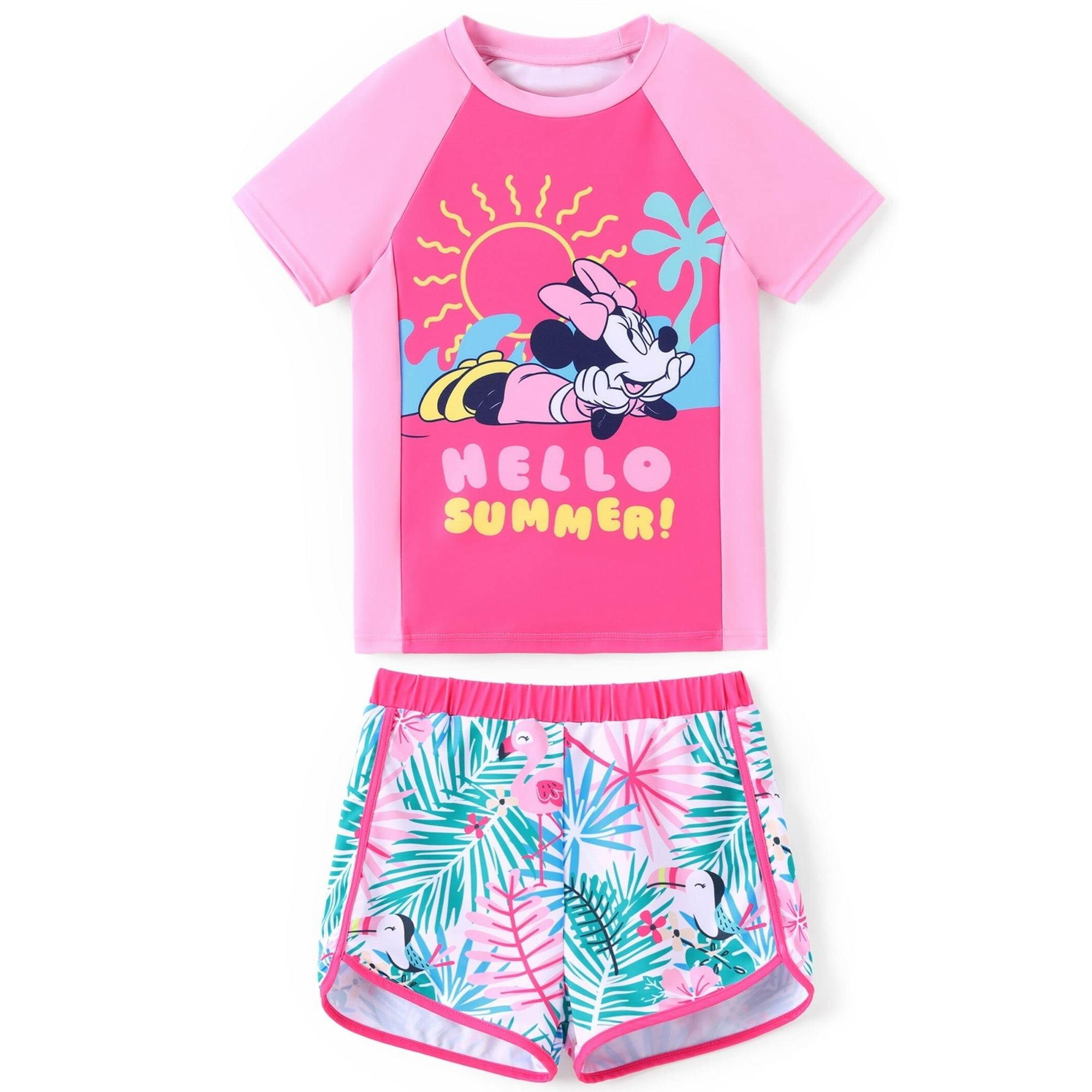 Disney Girls Swimsuits Minnie Graphic Swim Top and Shorts Bathing Suits 2 Pieces Sets Sizes 6-12